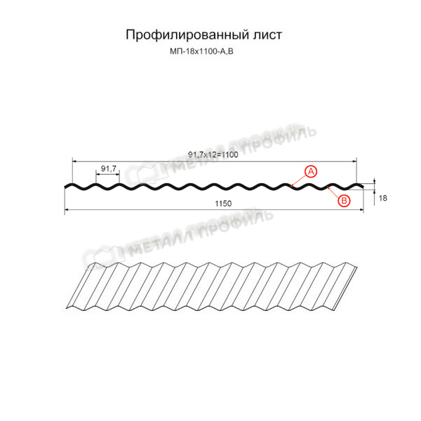 Профилированный лист МП-18х1100-A (ПЭ_Д-01-6005-0,45)